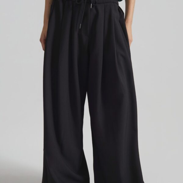 The Frankie Shop Corlen Pleated Wide Pants - Black - Oversized Minimalist Pants in Black - Shop at Coveti