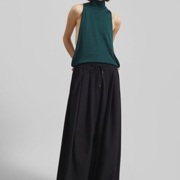 The Frankie Shop Corlen Pleated Wide Pants - Black - Oversized Minimalist Pants in Black - Shop at Coveti