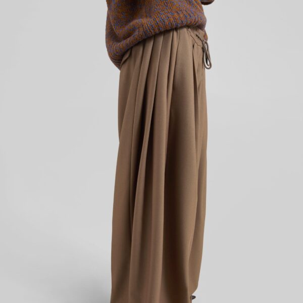 The Frankie Shop Corlen Pleated Wide Pants - Brown - Oversized Minimalist Pants in Brown - Shop at Coveti