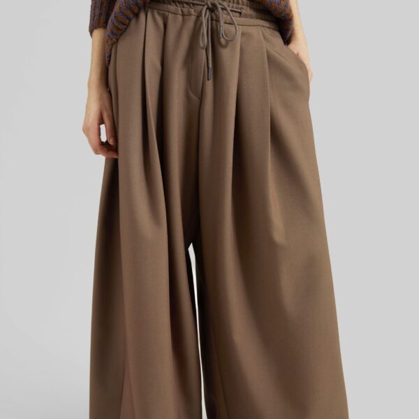 The Frankie Shop Corlen Pleated Wide Pants - Brown - Oversized Minimalist Pants in Brown - Shop at Coveti