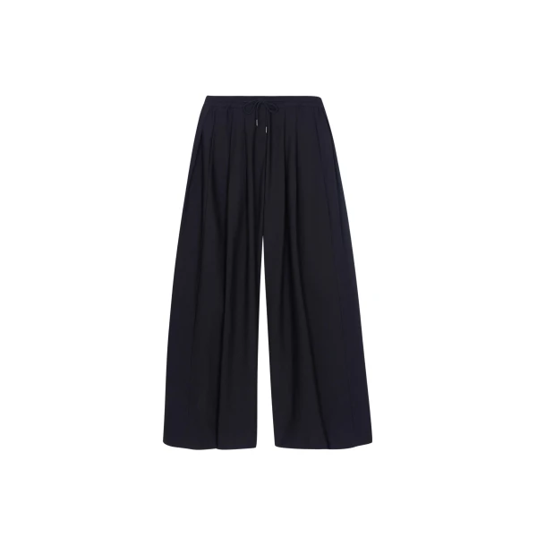 The Frankie Shop Corlen Pleated Wide Pants - Dark Navy - Oversized Minimalist Pants in Blue - Shop at Coveti