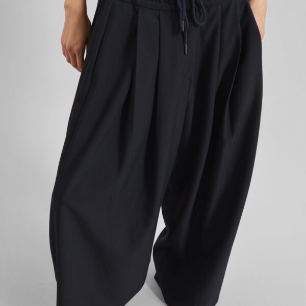 The Frankie Shop Corlen Pleated Wide Pants - Dark Navy - Oversized Minimalist Pants in Blue - Shop at Coveti