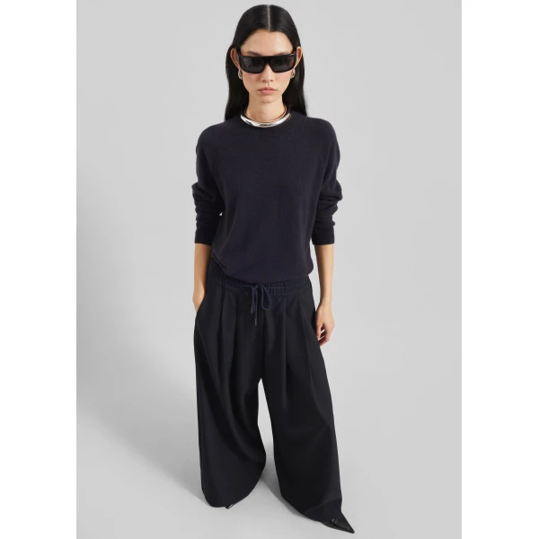 The Frankie Shop Corlen Pleated Wide Pants – Dark Navy, view 4