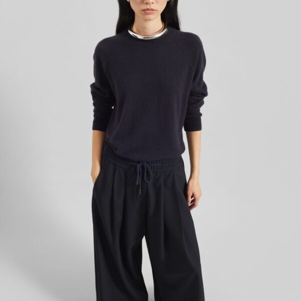 The Frankie Shop Corlen Pleated Wide Pants - Dark Navy - Oversized Minimalist Pants in Blue - Shop at Coveti