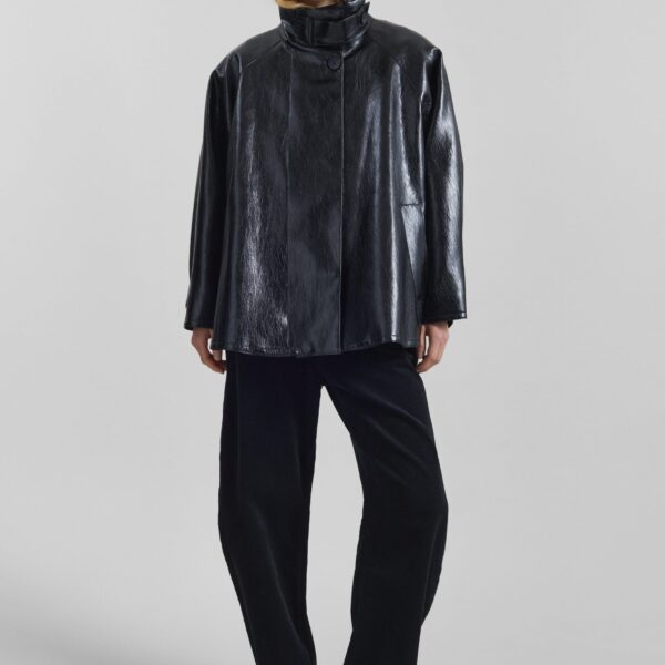 The Frankie Shop Dalaro Faux Leather Swing Jacket - Black - Oversized Minimalist Jackets in Black - Shop at Coveti
