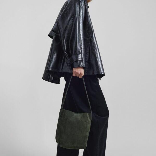 The Frankie Shop Dalaro Faux Leather Swing Jacket - Black - Oversized Minimalist Jackets in Black - Shop at Coveti