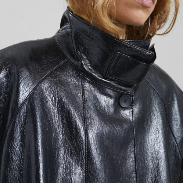 The Frankie Shop Dalaro Faux Leather Swing Jacket - Black - Oversized Minimalist Jackets in Black - Shop at Coveti