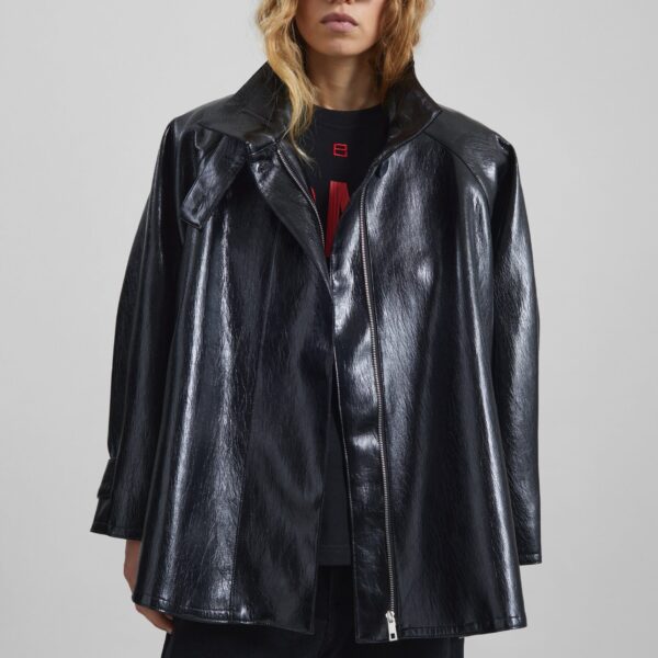 The Frankie Shop Dalaro Faux Leather Swing Jacket - Black - Oversized Minimalist Jackets in Black - Shop at Coveti