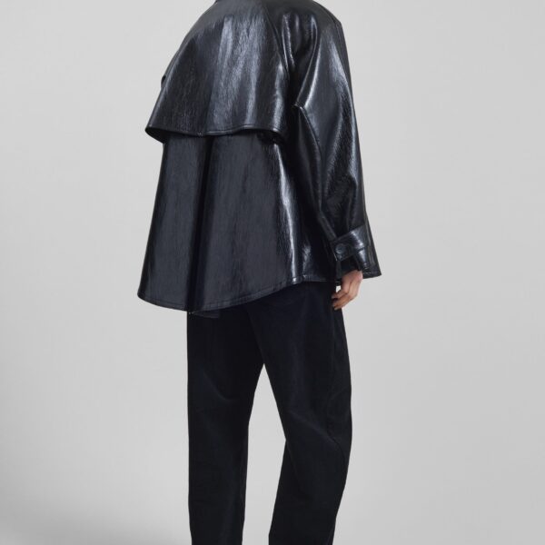 The Frankie Shop Dalaro Faux Leather Swing Jacket - Black - Oversized Minimalist Jackets in Black - Shop at Coveti