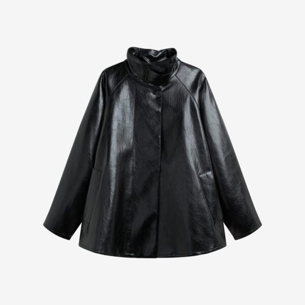 The Frankie Shop Dalaro Faux Leather Swing Jacket - Black - Oversized Minimalist Jackets in Black - Shop at Coveti