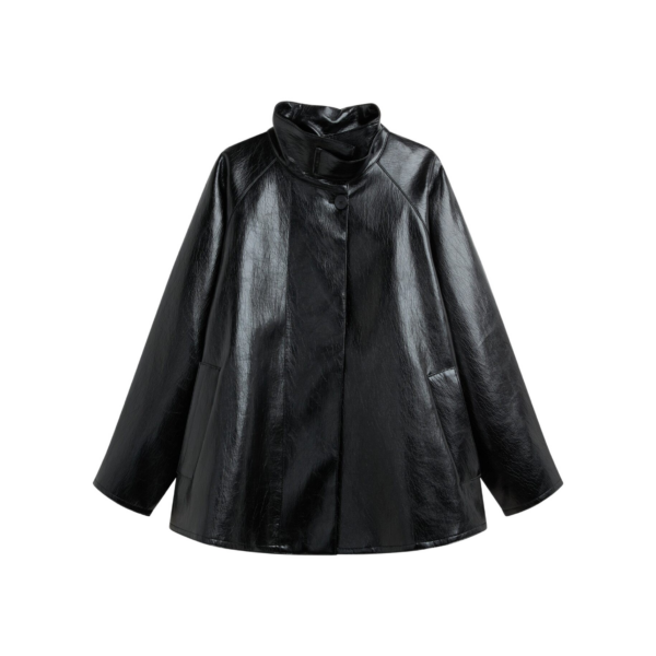 The Frankie Shop Dalaro Faux Leather Swing Jacket - Black - Oversized Minimalist Jackets in Black - Shop at Coveti