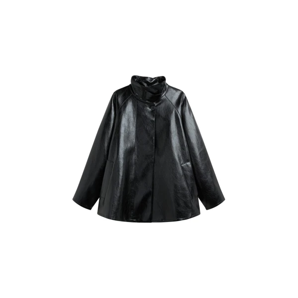 The Frankie Shop Dalaro Faux Leather Swing Jacket - Black - Oversized Minimalist Jackets in Black - Shop at Coveti