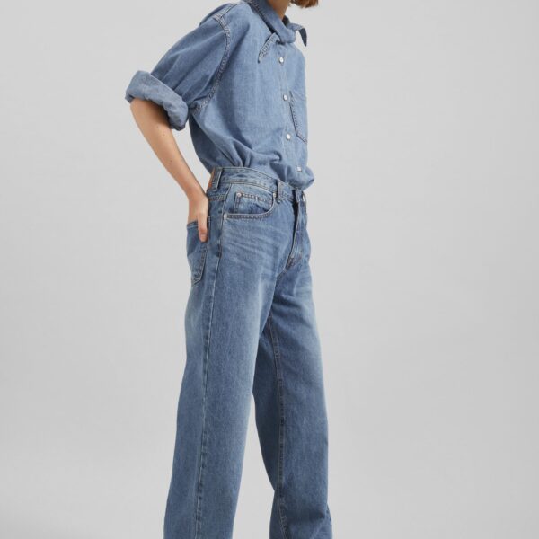 The Frankie Shop Dalston Jeans - Medium Wash - Oversized Minimalist Pants in Blue - Shop at Coveti