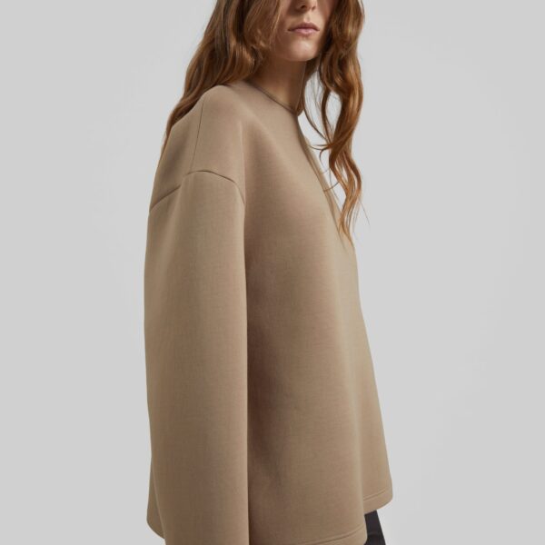 The Frankie Shop Delancey Long Sleeve Neoprene Top - Camel - Oversized Minimalist Tops in Brown - Shop at Coveti
