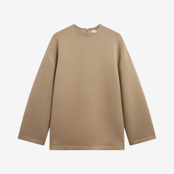 The Frankie Shop Delancey Long Sleeve Neoprene Top - Camel - Oversized Minimalist Tops in Brown - Shop at Coveti