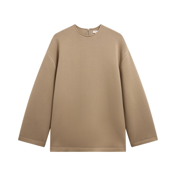 The Frankie Shop Delancey Long Sleeve Neoprene Top - Camel - Oversized Minimalist Tops in Brown - Shop at Coveti