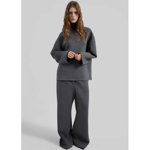 The Frankie Shop Delancey Long Sleeve Neoprene Top – Dark Grey, view 2