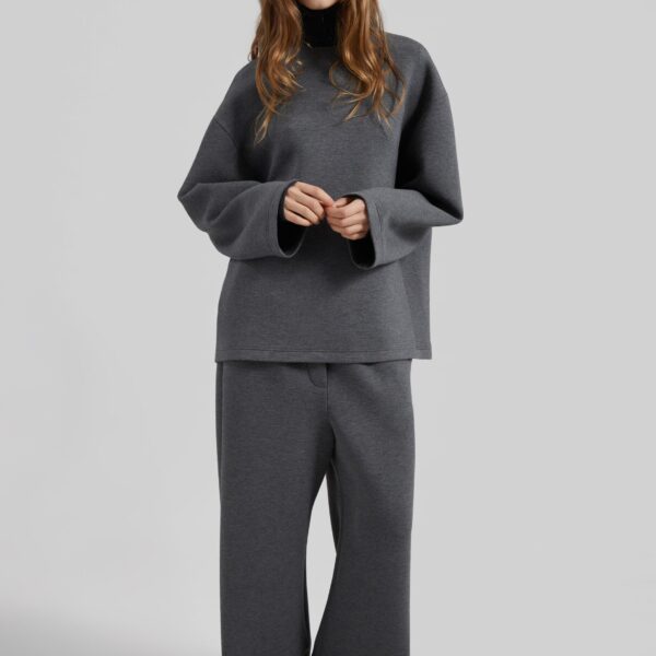 The Frankie Shop Delancey Long Sleeve Neoprene Top - Dark Grey - Oversized Minimalist Tops in Grey - Shop at Coveti