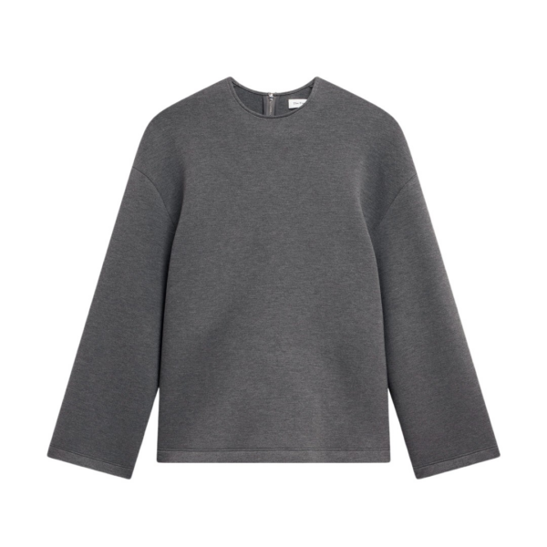 The Frankie Shop Delancey Long Sleeve Neoprene Top - Dark Grey - Oversized Minimalist Tops in Grey - Shop at Coveti