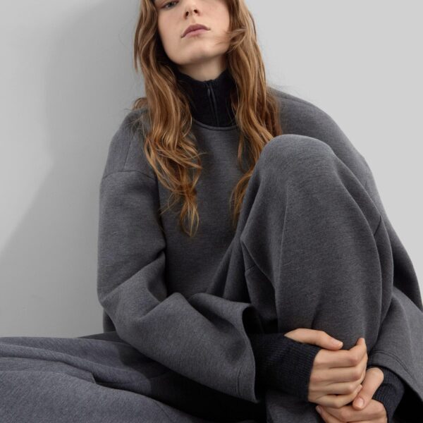 The Frankie Shop Delancey Long Sleeve Neoprene Top - Dark Grey - Oversized Minimalist Tops in Grey - Shop at Coveti
