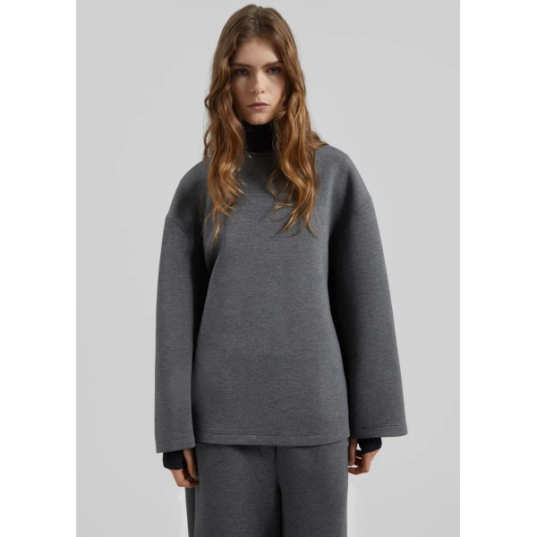 The Frankie Shop Delancey Long Sleeve Neoprene Top – Dark Grey, view 4