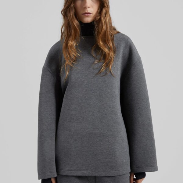 The Frankie Shop Delancey Long Sleeve Neoprene Top - Dark Grey - Oversized Minimalist Tops in Grey - Shop at Coveti