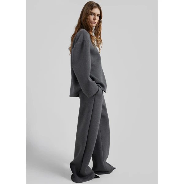 The Frankie Shop Delancey Long Sleeve Neoprene Top – Dark Grey, view 5