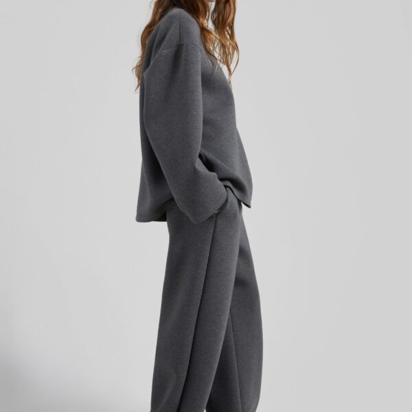 The Frankie Shop Delancey Long Sleeve Neoprene Top - Dark Grey - Oversized Minimalist Tops in Grey - Shop at Coveti