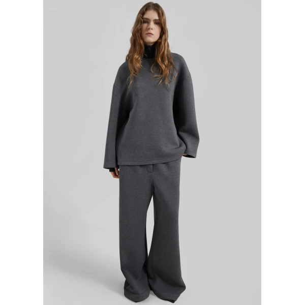 The Frankie Shop Delancey Long Sleeve Neoprene Top – Dark Grey, view 6