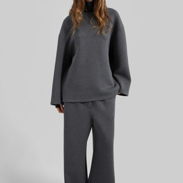 The Frankie Shop Delancey Long Sleeve Neoprene Top - Dark Grey - Oversized Minimalist Tops in Grey - Shop at Coveti