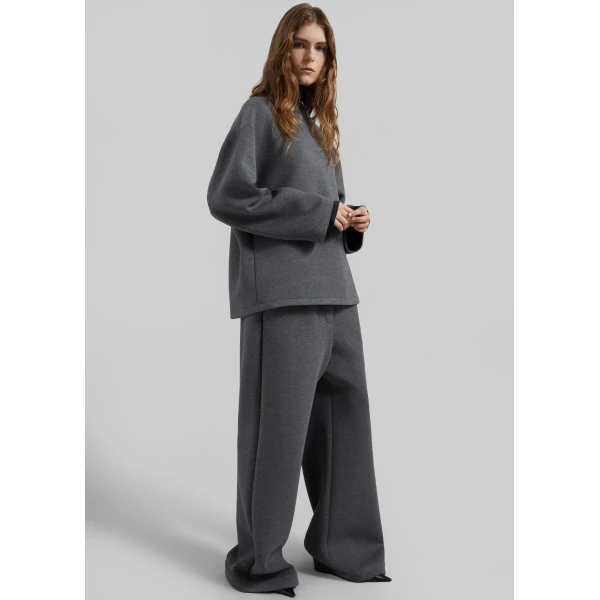 The Frankie Shop Delancey Long Sleeve Neoprene Top – Dark Grey, view 7