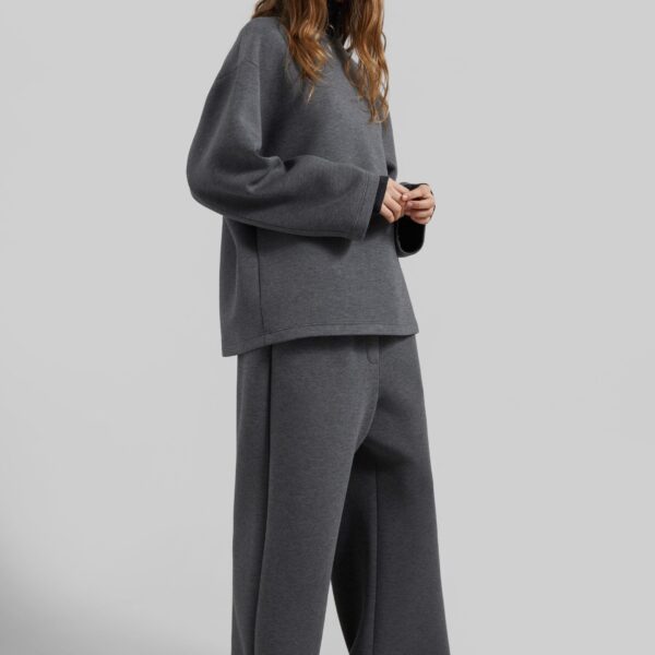 The Frankie Shop Delancey Long Sleeve Neoprene Top - Dark Grey - Oversized Minimalist Tops in Grey - Shop at Coveti