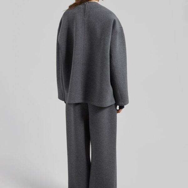 The Frankie Shop Delancey Long Sleeve Neoprene Top - Dark Grey - Oversized Minimalist Tops in Grey - Shop at Coveti