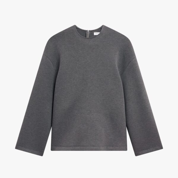 The Frankie Shop Delancey Long Sleeve Neoprene Top - Dark Grey - Oversized Minimalist Tops in Grey - Shop at Coveti