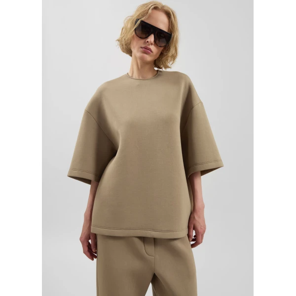 The Frankie Shop Delancey Neoprene Tee – Camel Top, view 2