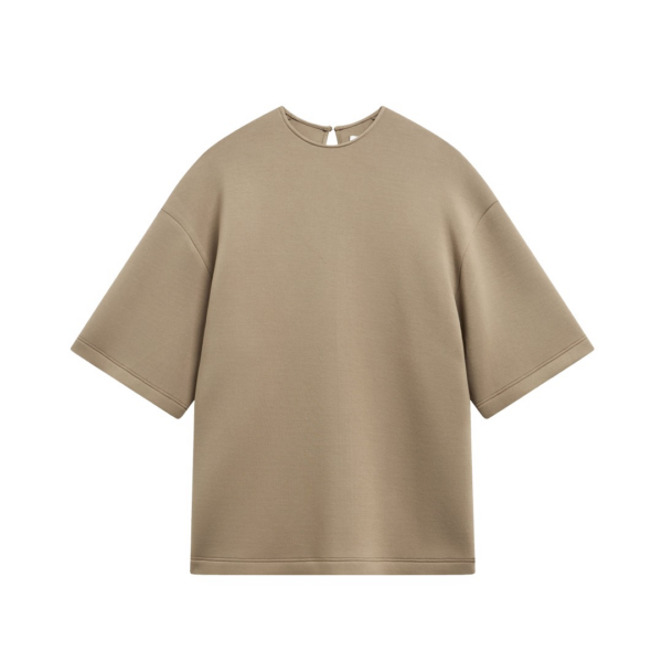 The Frankie Shop Delancey Neoprene Tee - Camel - Oversized Minimalist Tops in Brown - Shop at Coveti
