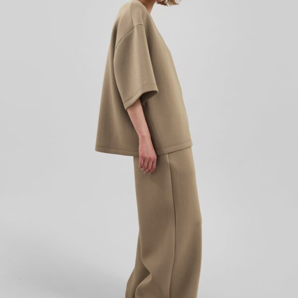 The Frankie Shop Delancey Neoprene Tee - Camel - Oversized Minimalist Tops in Brown - Shop at Coveti