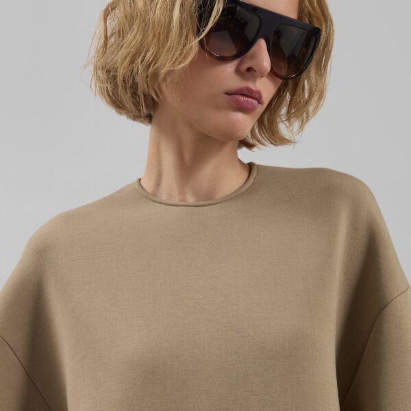 The Frankie Shop Delancey Neoprene Tee - Camel - Oversized Minimalist Tops in Brown - Shop at Coveti