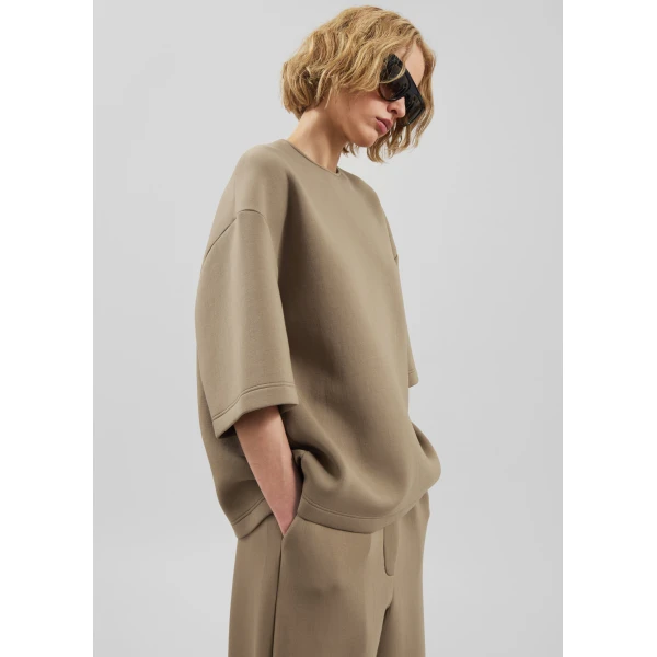 The Frankie Shop Delancey Neoprene Tee – Camel Top, view 6