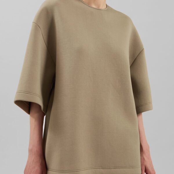 The Frankie Shop Delancey Neoprene Tee - Camel - Oversized Minimalist Tops in Brown - Shop at Coveti