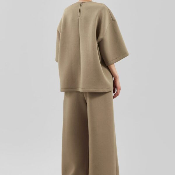 The Frankie Shop Delancey Neoprene Tee - Camel - Oversized Minimalist Tops in Brown - Shop at Coveti