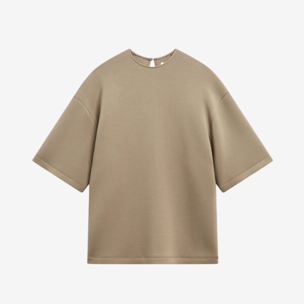 The Frankie Shop Delancey Neoprene Tee - Camel - Oversized Minimalist Tops in Brown - Shop at Coveti