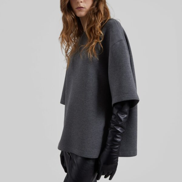 The Frankie Shop Delancey Neoprene Tee - Dark Grey - Oversized Minimalist Tops in Grey - Shop at Coveti