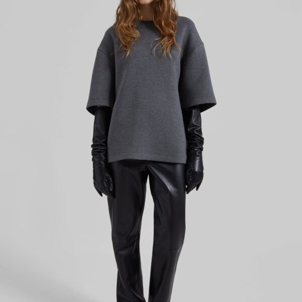 The Frankie Shop Delancey Neoprene Tee - Dark Grey - Oversized Minimalist Tops in Grey - Shop at Coveti