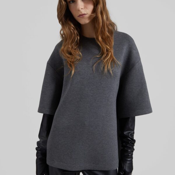 The Frankie Shop Delancey Neoprene Tee - Dark Grey - Oversized Minimalist Tops in Grey - Shop at Coveti
