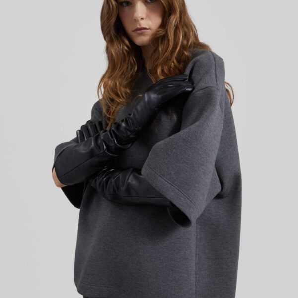 The Frankie Shop Delancey Neoprene Tee - Dark Grey - Oversized Minimalist Tops in Grey - Shop at Coveti