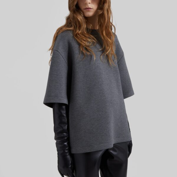 The Frankie Shop Delancey Neoprene Tee - Dark Grey - Oversized Minimalist Tops in Grey - Shop at Coveti