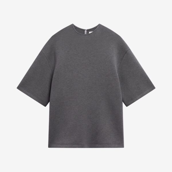 The Frankie Shop Delancey Neoprene Tee - Dark Grey - Oversized Minimalist Tops in Grey - Shop at Coveti