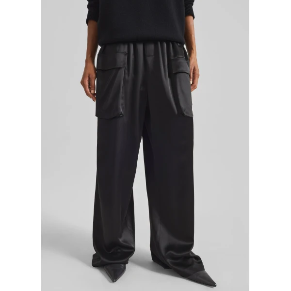 The Frankie Shop Delny Satin Cargo Pants – Black, view 2