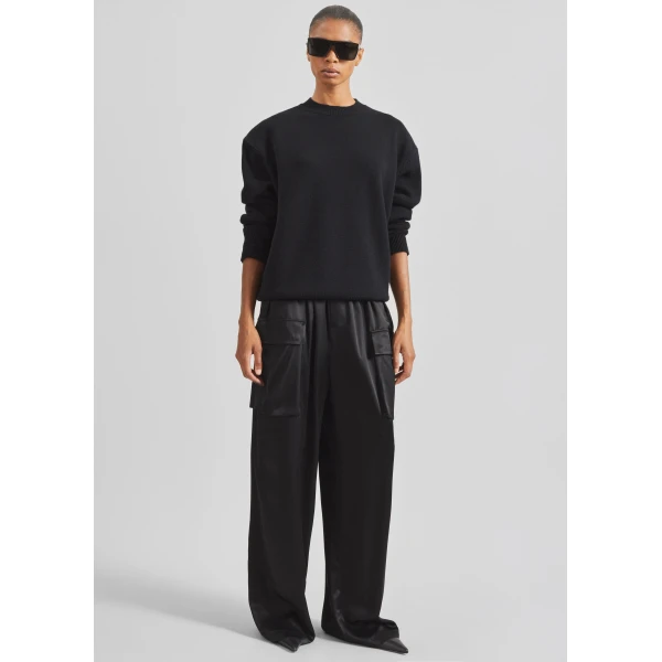 The Frankie Shop Delny Satin Cargo Pants – Black, view 3